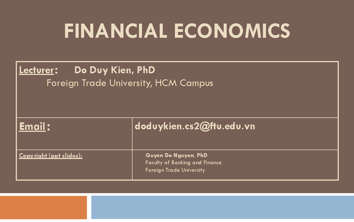 FIN 101: Financial Economics - Chapter 1 Overview on Capital Markets ...