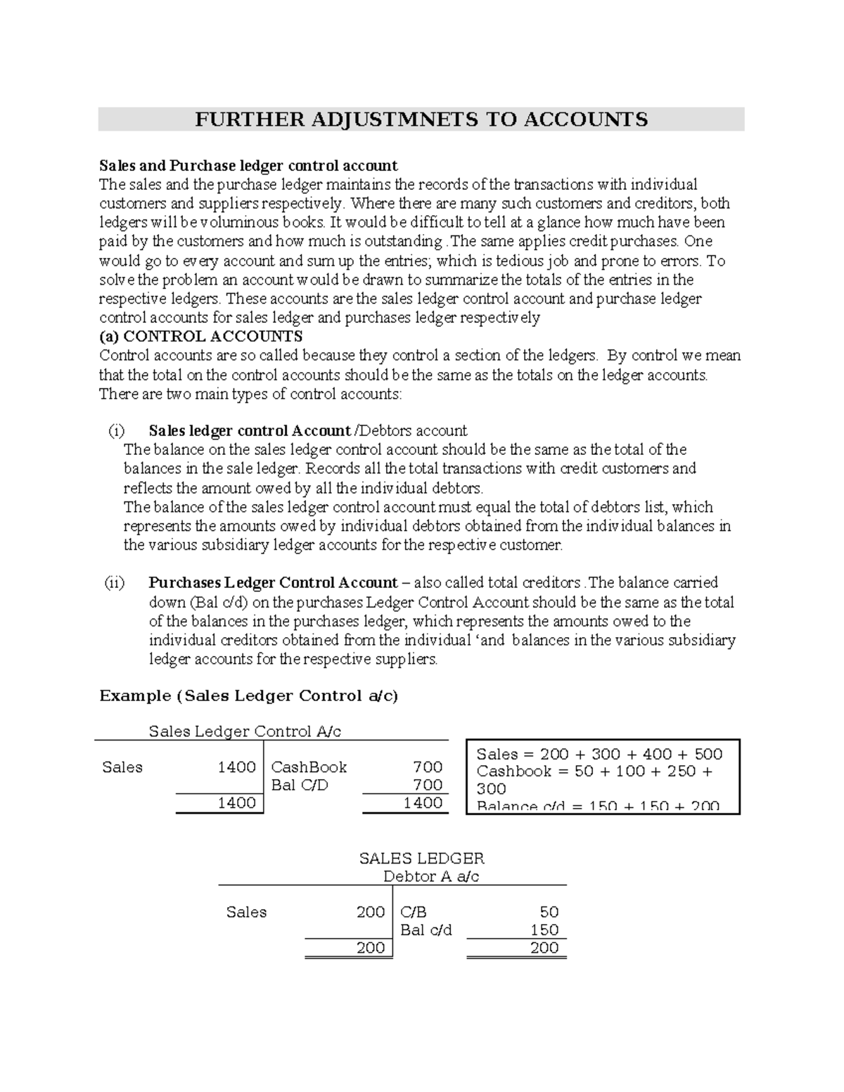 Control Accounts: Sales & Purchase Ledger Overview (ACCT 101) - Studocu