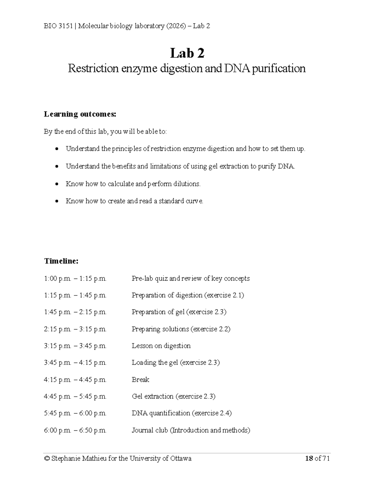 BIO 3151 Molecular Biology Lab 2: Restriction Enzyme Digestion & DNA ...