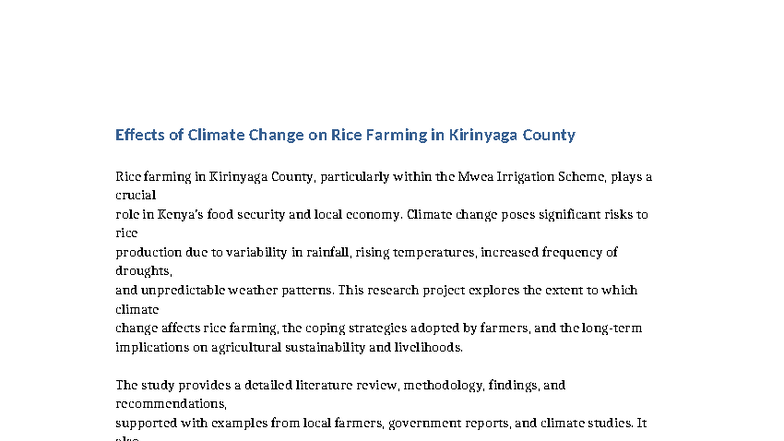 Climate Change Impacts on Rice Farming in Kirinyaga County - Studocu