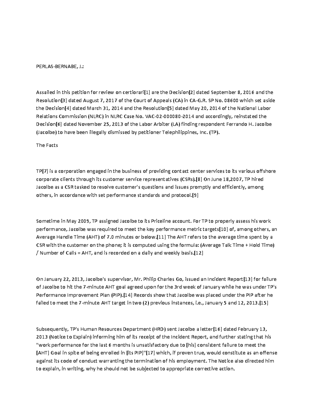 Case Study: Teleperformance and Ferrando Jacolbe Dismissal Dispute ...