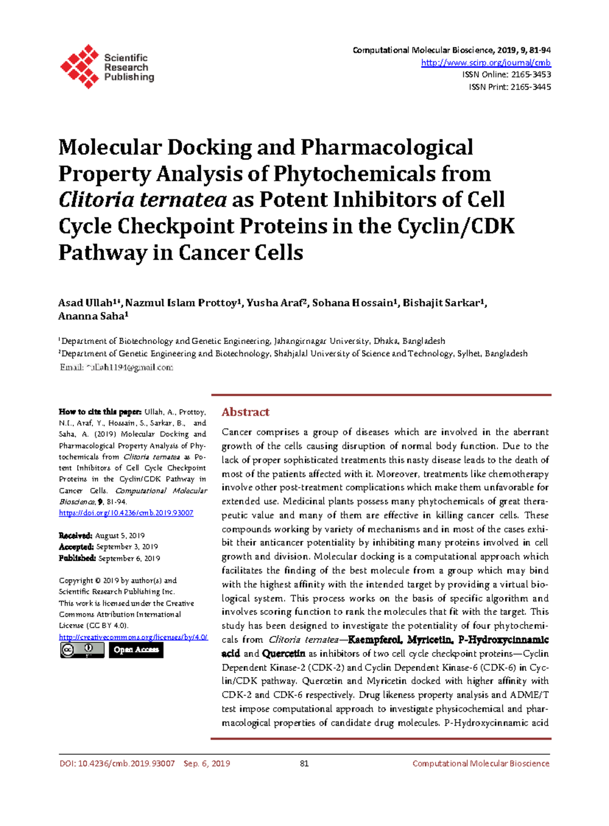 Molecular Docking & Pharmacological Analysis of Phytochemicals in ...