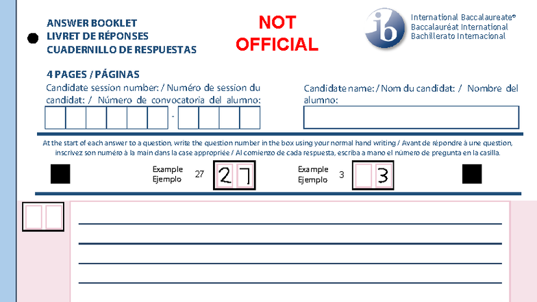 IB Answer Booklet 1 - 4 Pages for Candidate Responses - Studocu