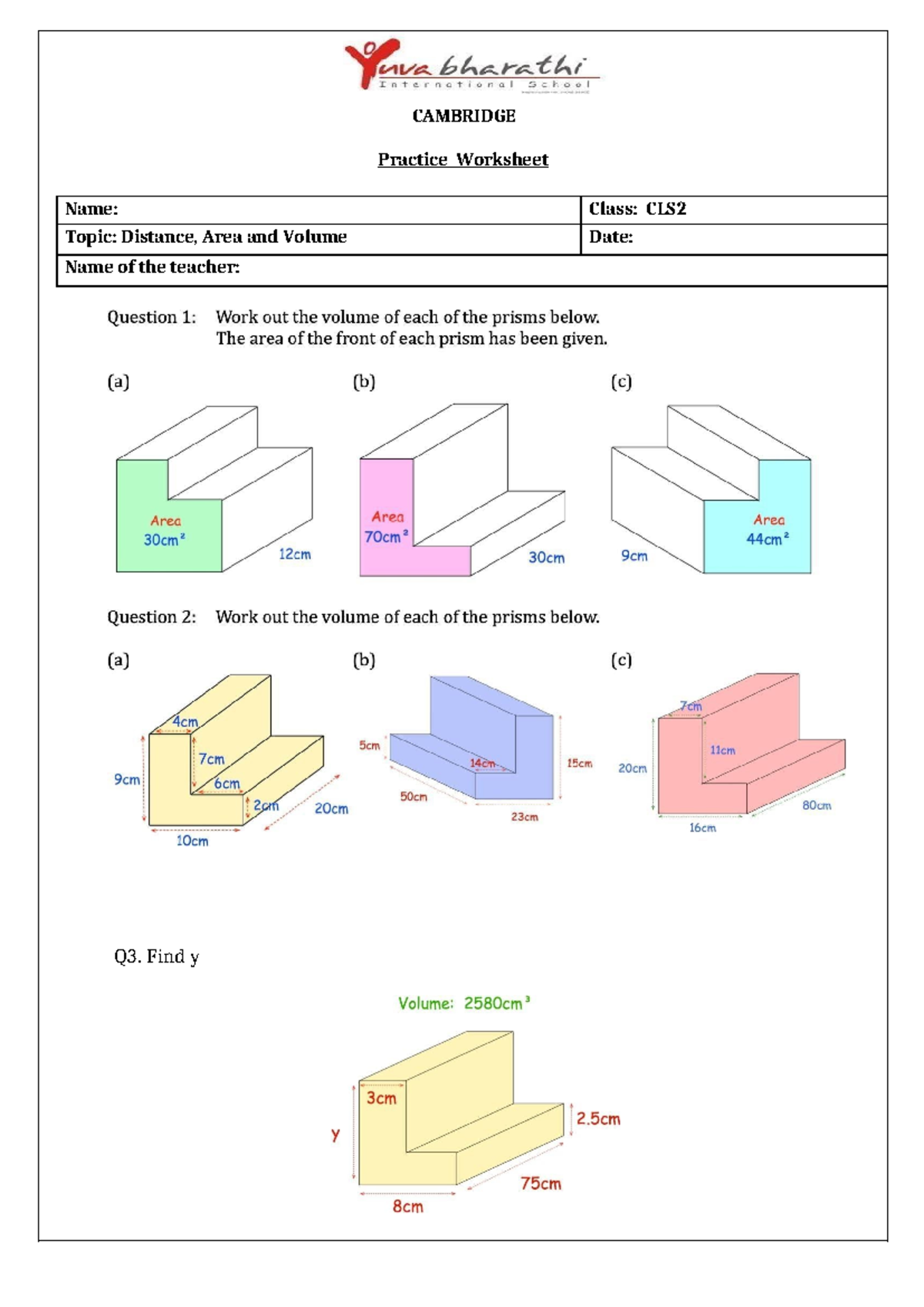 Distance, Area, and Volume Practice Worksheet - CLS2 - Studocu