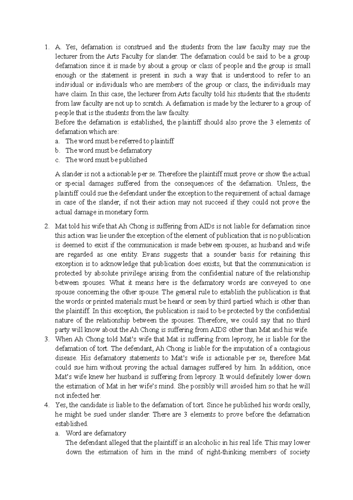 Week 10 Tutorial Notes: Understanding Defamation in Law Cases - Studocu
