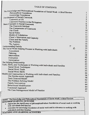 SW 101: Foundations of Social Work Casework Methods and Concepts - Studocu