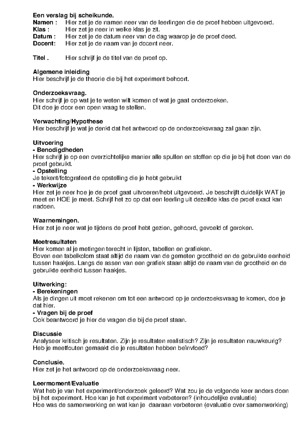 Verslag schrijven Scheikunde: Structuur en Inhoud voor Proeven ...