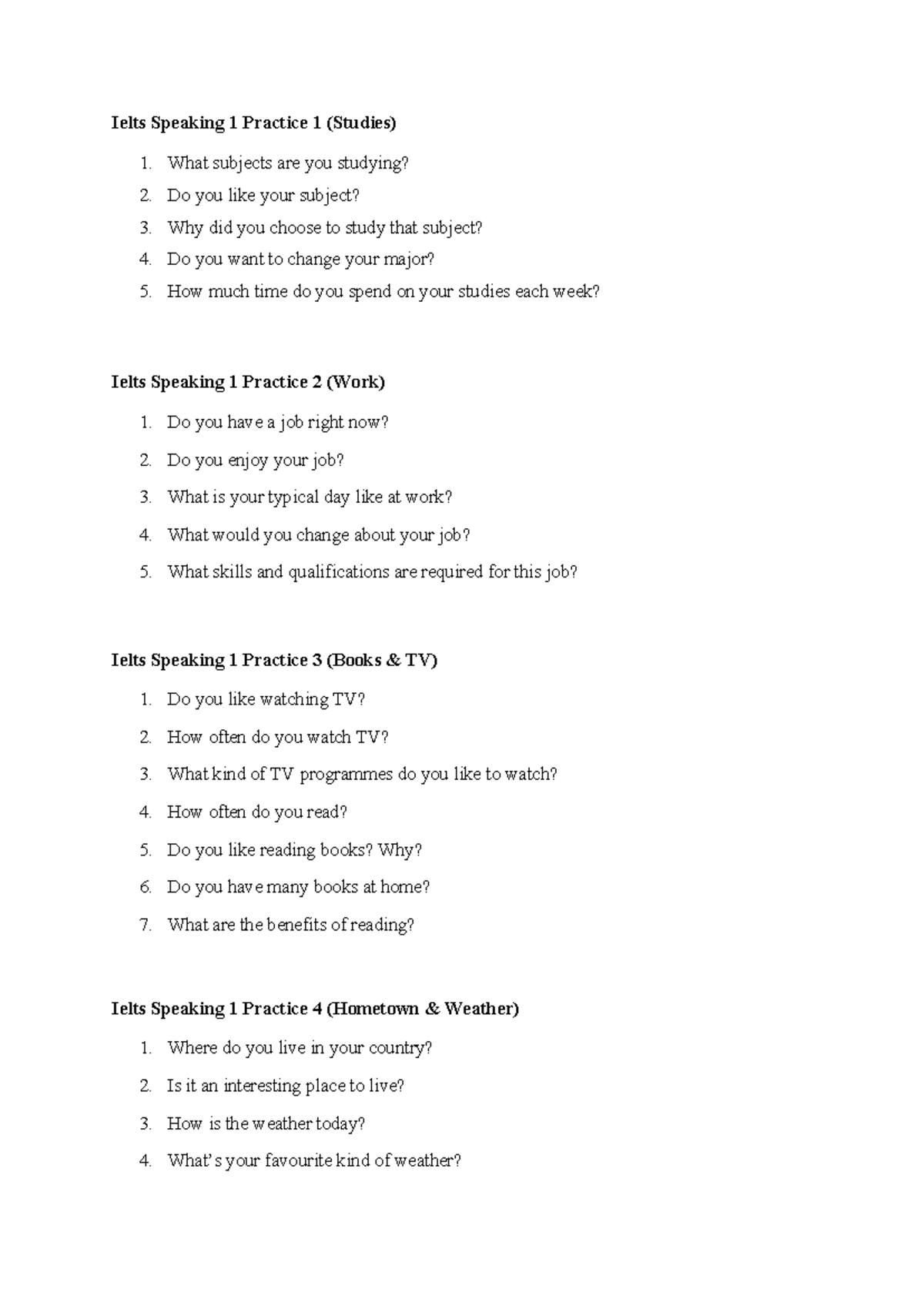 Suggested speaking questions P137 - Ielts Speaking 1 Practice 1 ...