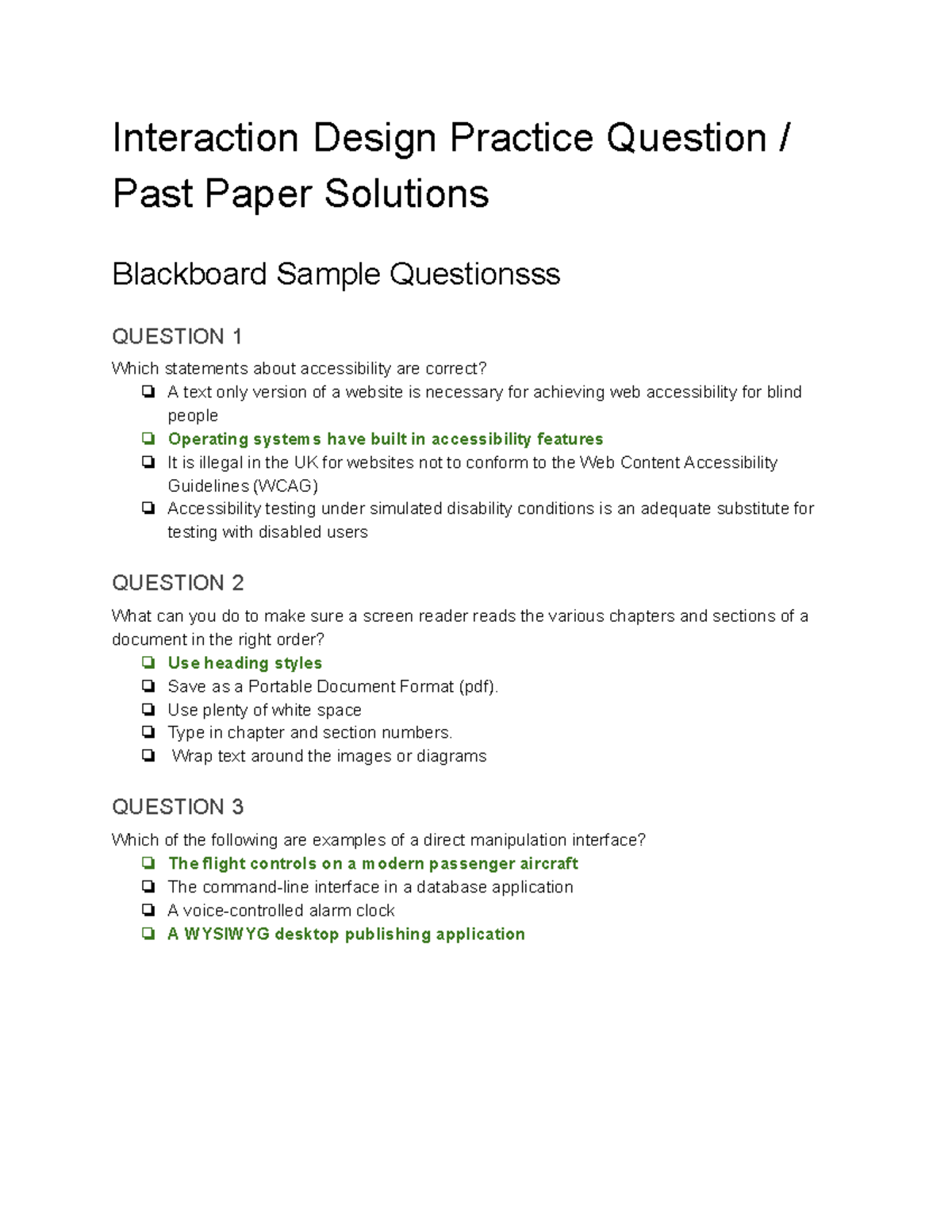 Interaction Design - given past exam questions - Interaction Design ...