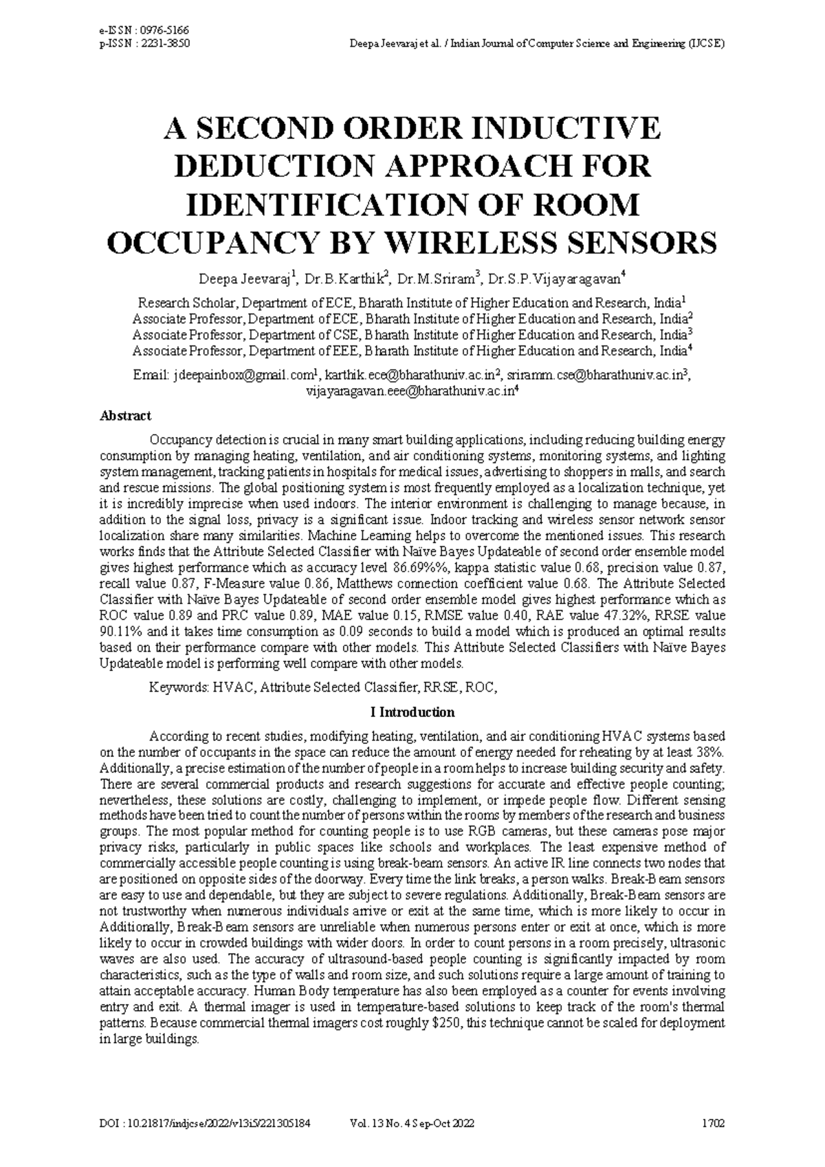 A SECOND ORDER INDUCTIVE DEDUCTION APPROACH FOR ROOM OCCUPANCY ...