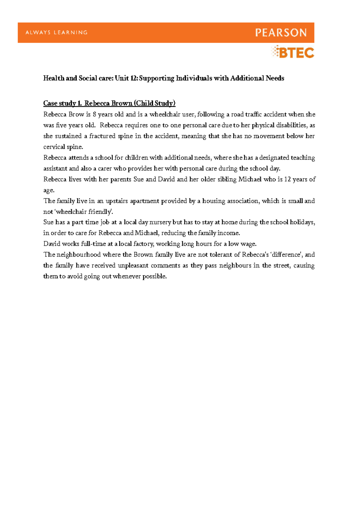 Unit 12 Case Study: Supporting Individuals with Additional Needs - Studocu