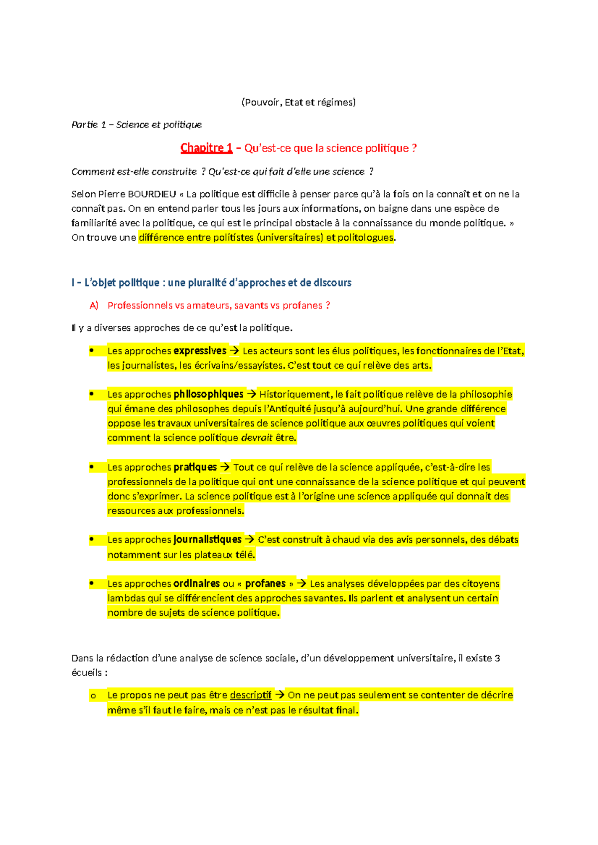 Introduction à la science politique - Chapitre 1 : Qu'est-ce que la ...