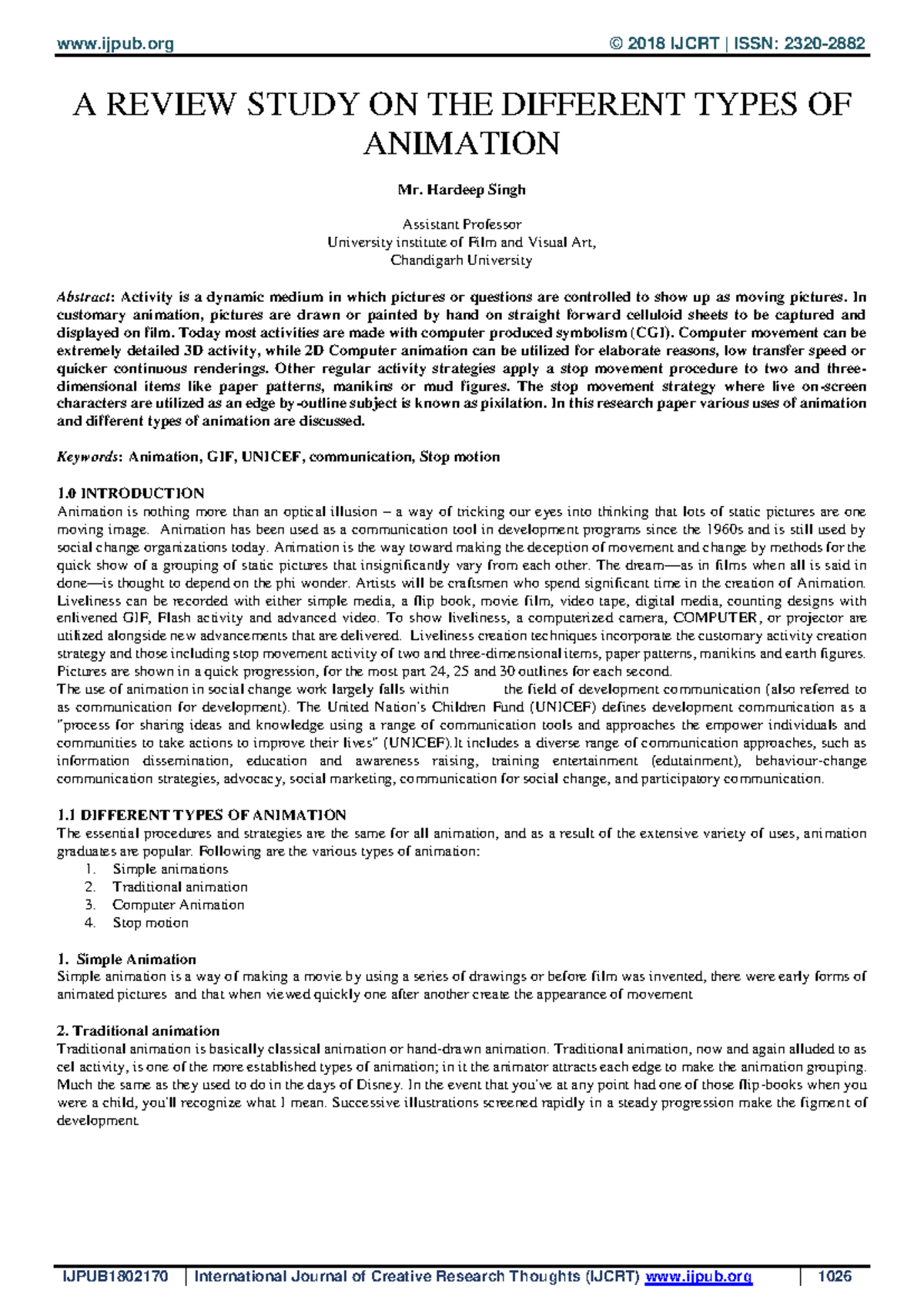 Ijpub 1802170 - A REVIEW STUDY ON THE DIFFERENT TYPES OF ANIMATIONS - A ...