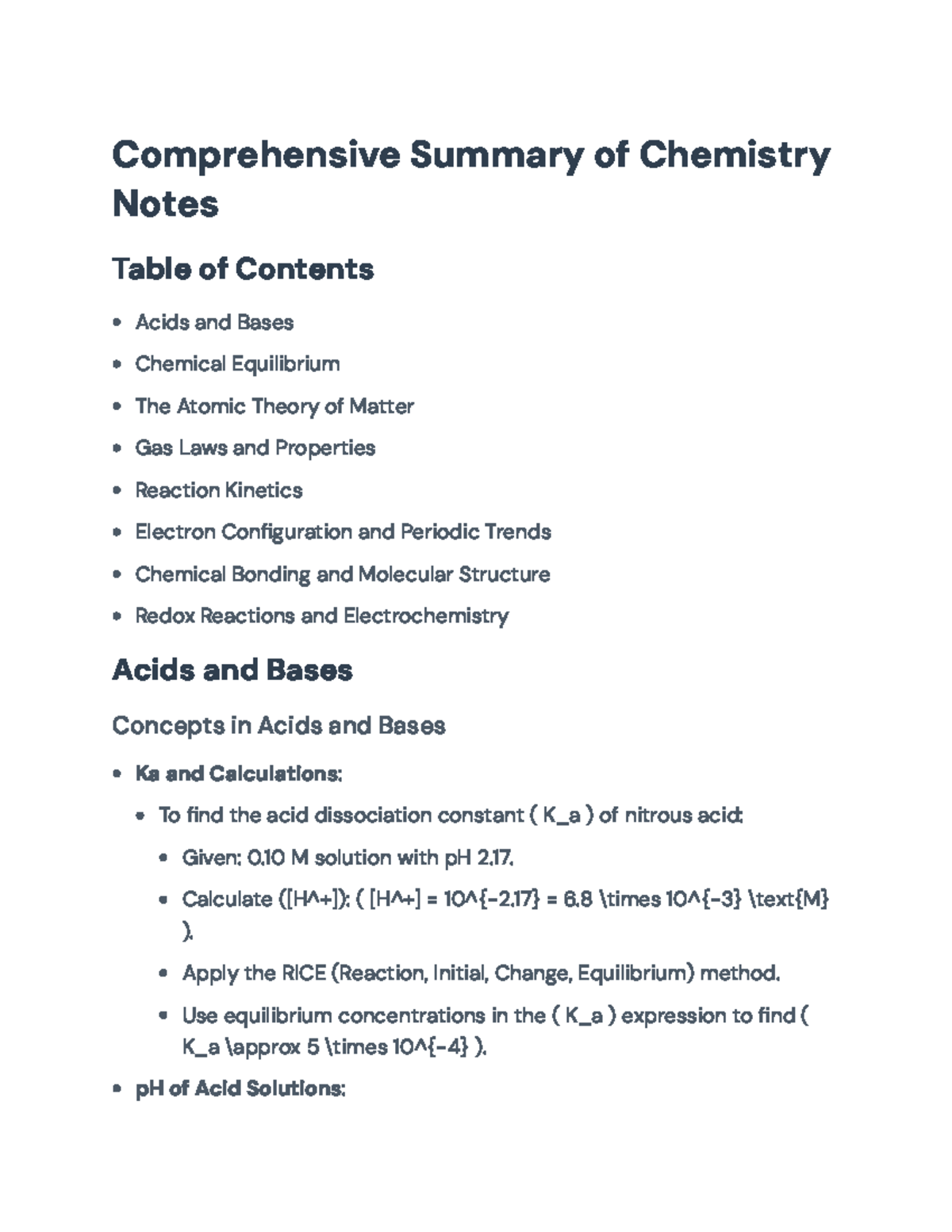 Comprehensive Chemistry Notes: Key Concepts and Equations ...