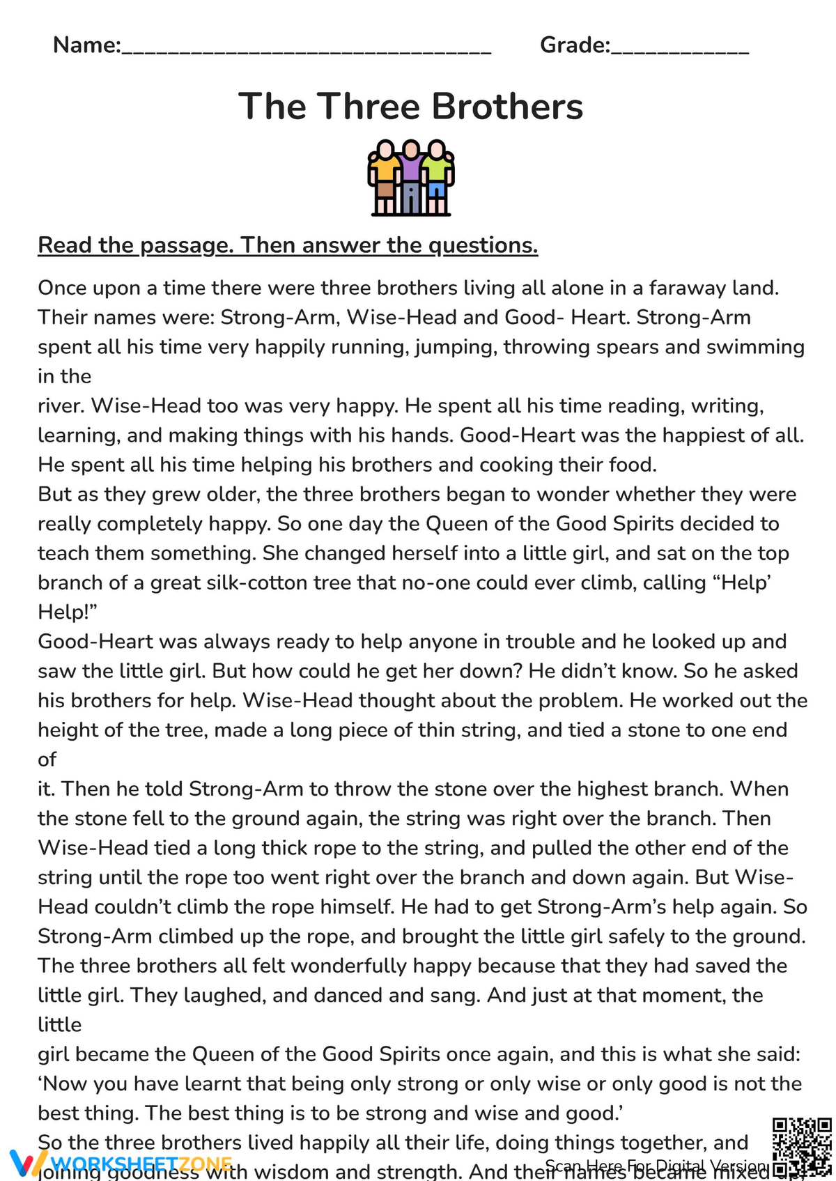 7th Grade Reading Skills Practice: The Three Brothers Worksheet - Studocu
