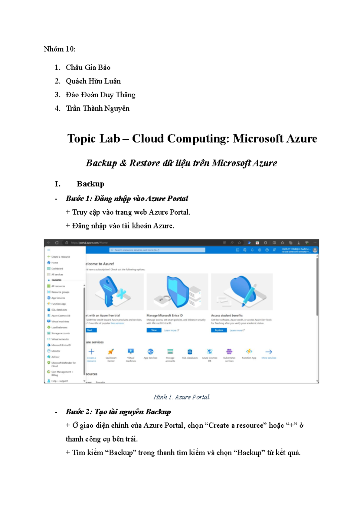 NHÓM 10 Microsoft Azure Lab 4: Backup & Restore Dữ Liệu - Studocu