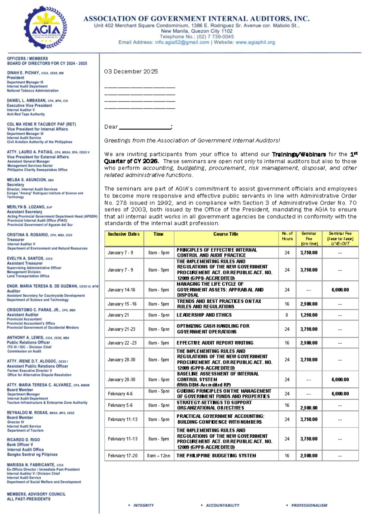 2026 1st Quarter Seminar Invitation for Internal Auditors - Studocu