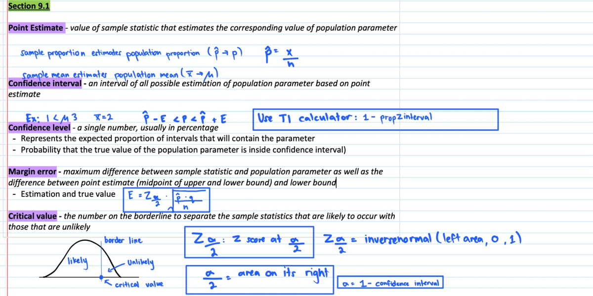 Math Notes - Section 9.1: Confidence Intervals for Proportions - Studocu