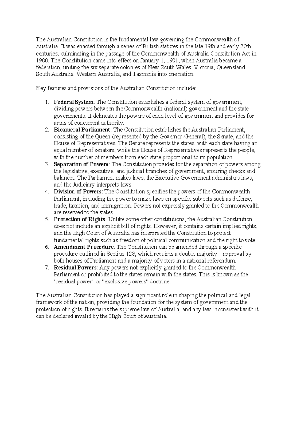 Constitutional law 1 - The Australian Constitution is the fundamental ...