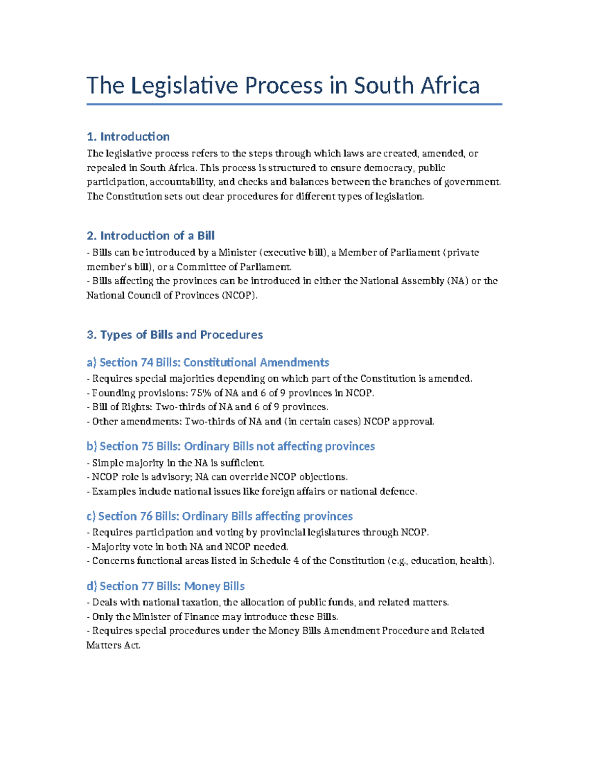Legislative Process Summary in South Africa: Key Steps and Types - Studocu
