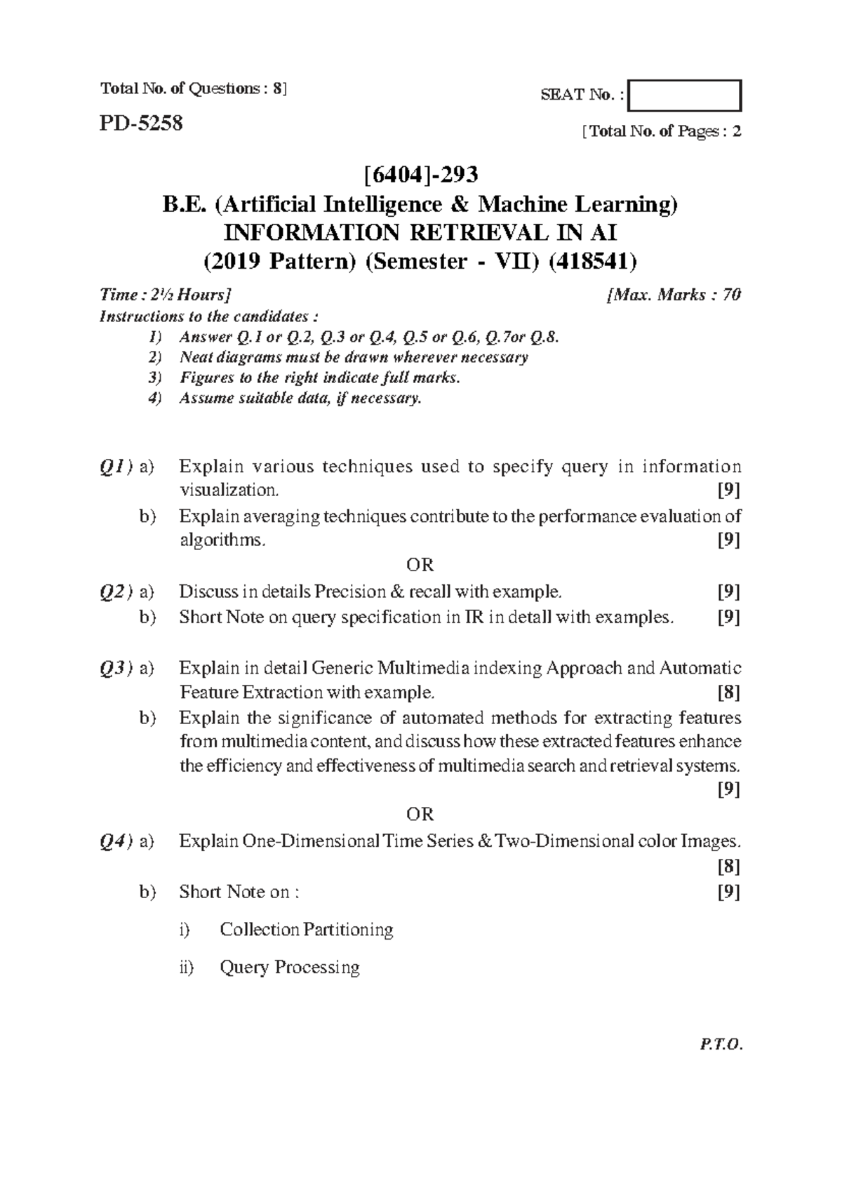 B.E. (A.I. M.L) Information Retrieval & Deep Learning Exam (418541 ...