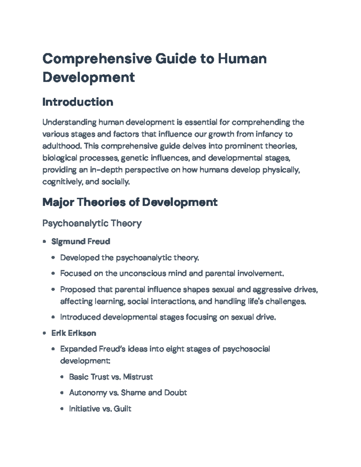 Comprehensive Overview of Human Development: Theories and Biology ...