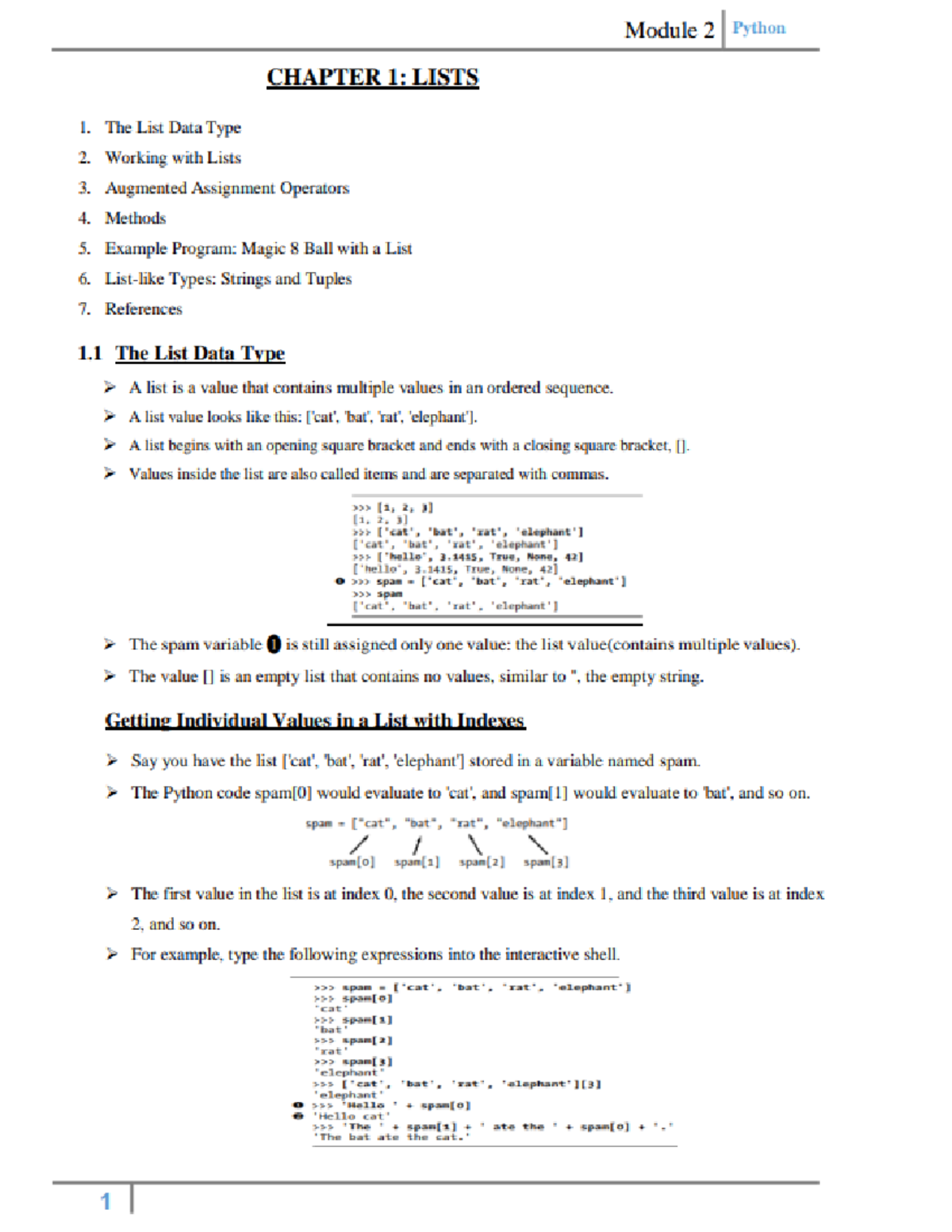 Python Mod 2 Notes: Lists, Names, and Data Structures Overview - Studocu