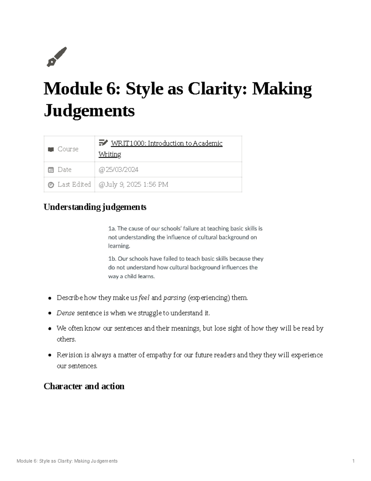 Module 6: Style as Clarity - Understanding Judgements in Writing - Studocu