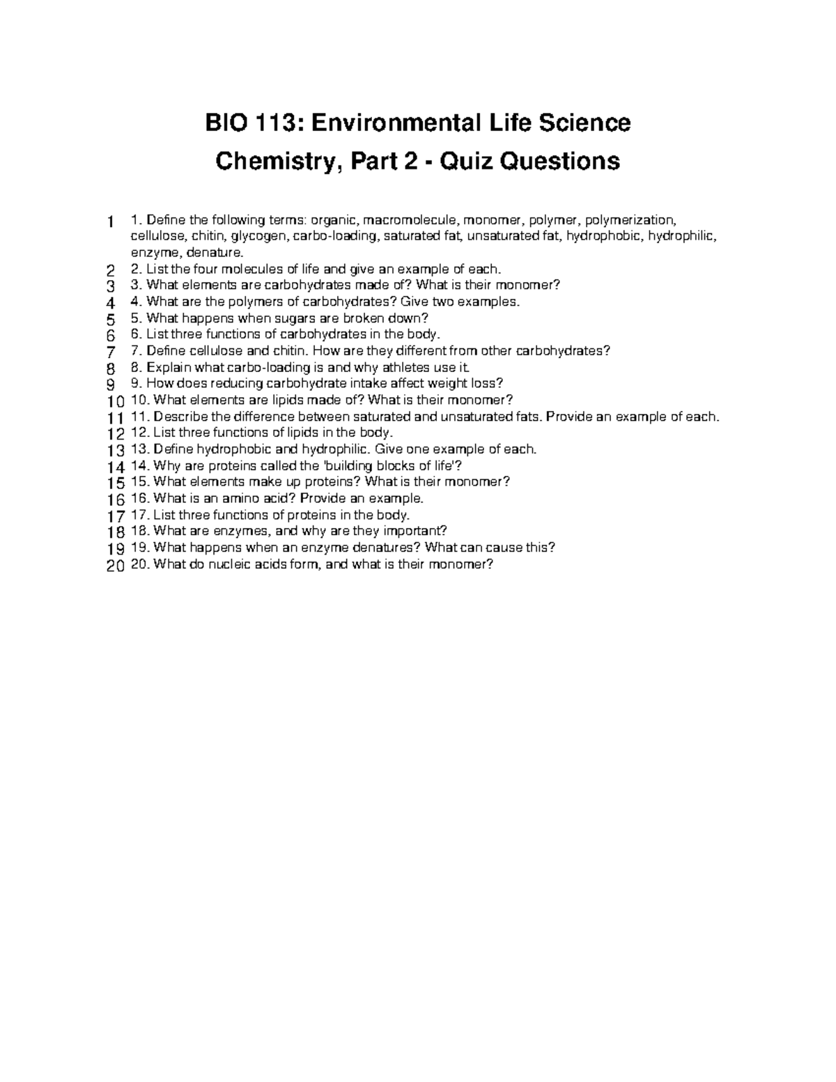 BIO 113: Final Exam Study Guide on Environmental Life Science Chemistry ...