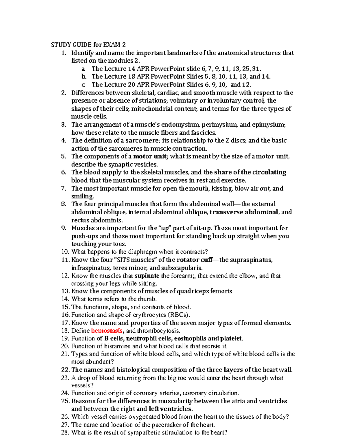 Study Guide for A&P Exam 2: Key Concepts and Structures - Studocu