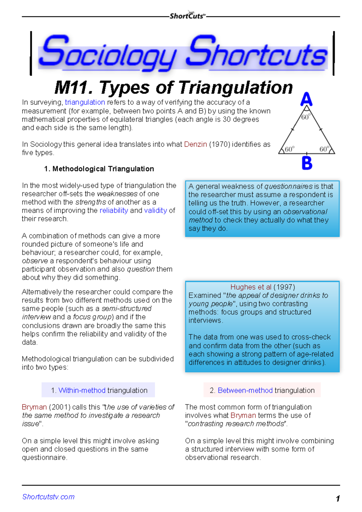 Sociological Methods: Triangulation Lecture Notes (M11) - Studocu