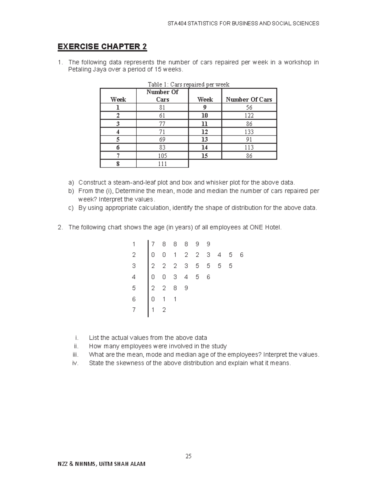 Exercise Chapter 2 - STA404 STATISTICS FOR BUSINESS AND SOCIAL SCIENCES ...