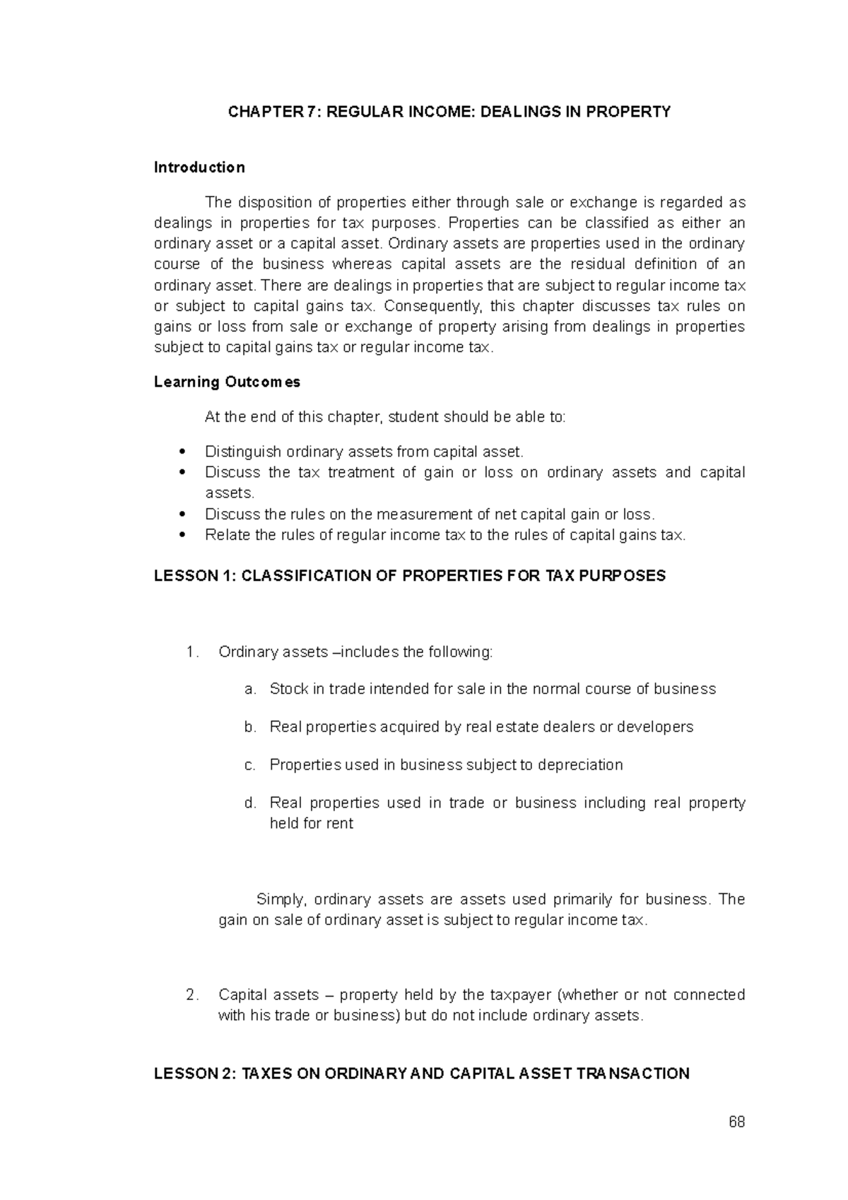 Module 7: Regular Income Tax on Dealings in Property - Studocu