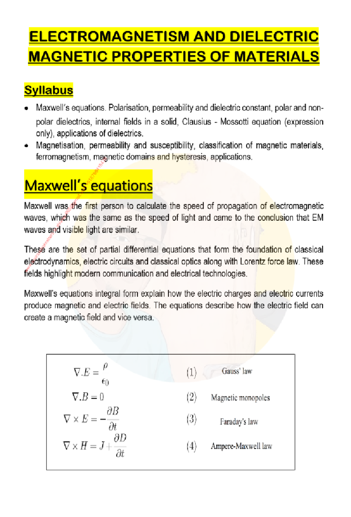 Electromagnetism - Concise Notes for 1st Sem Physics (PHYS101) - Studocu