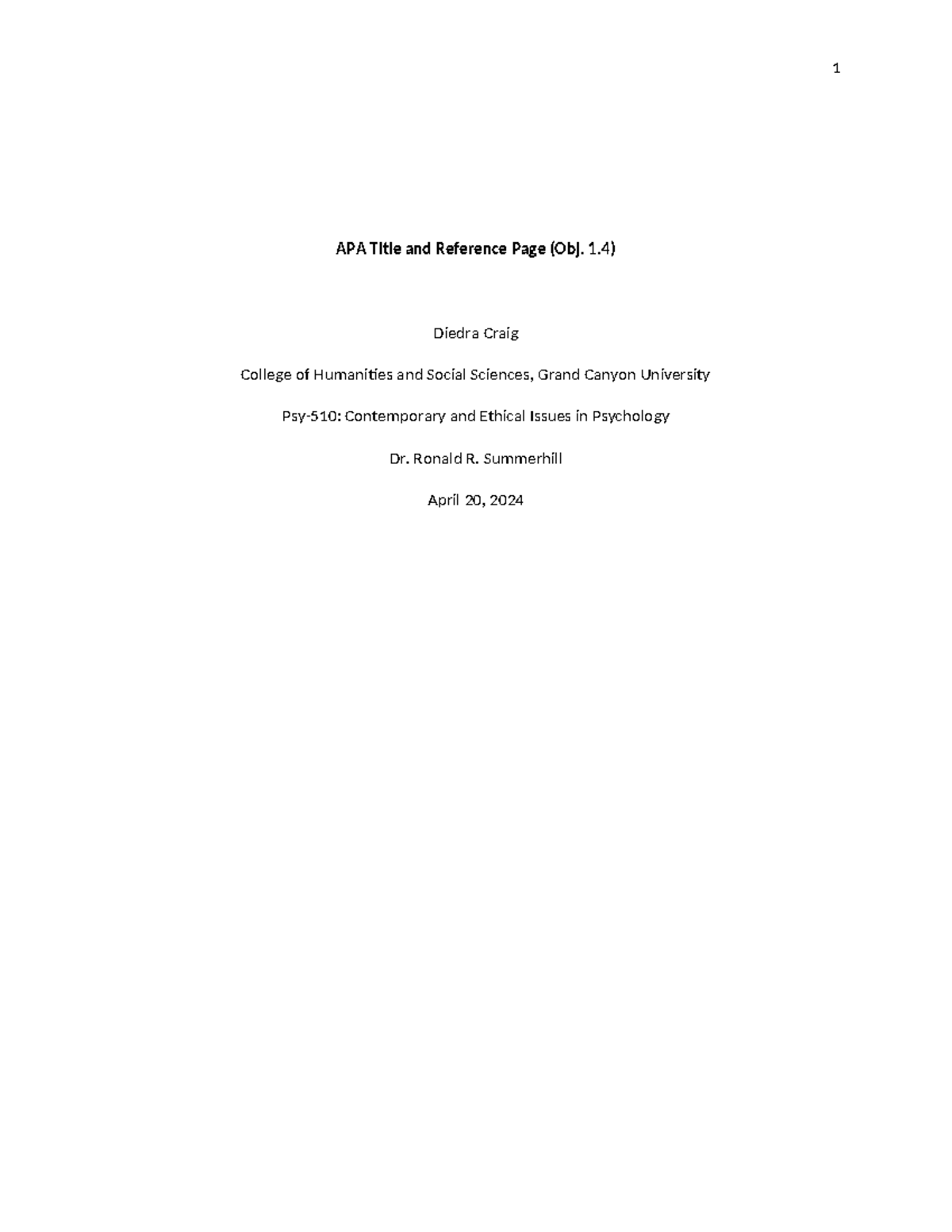 APA Title & Reference Page for PSY-510: Ethical Issues in Psychology ...