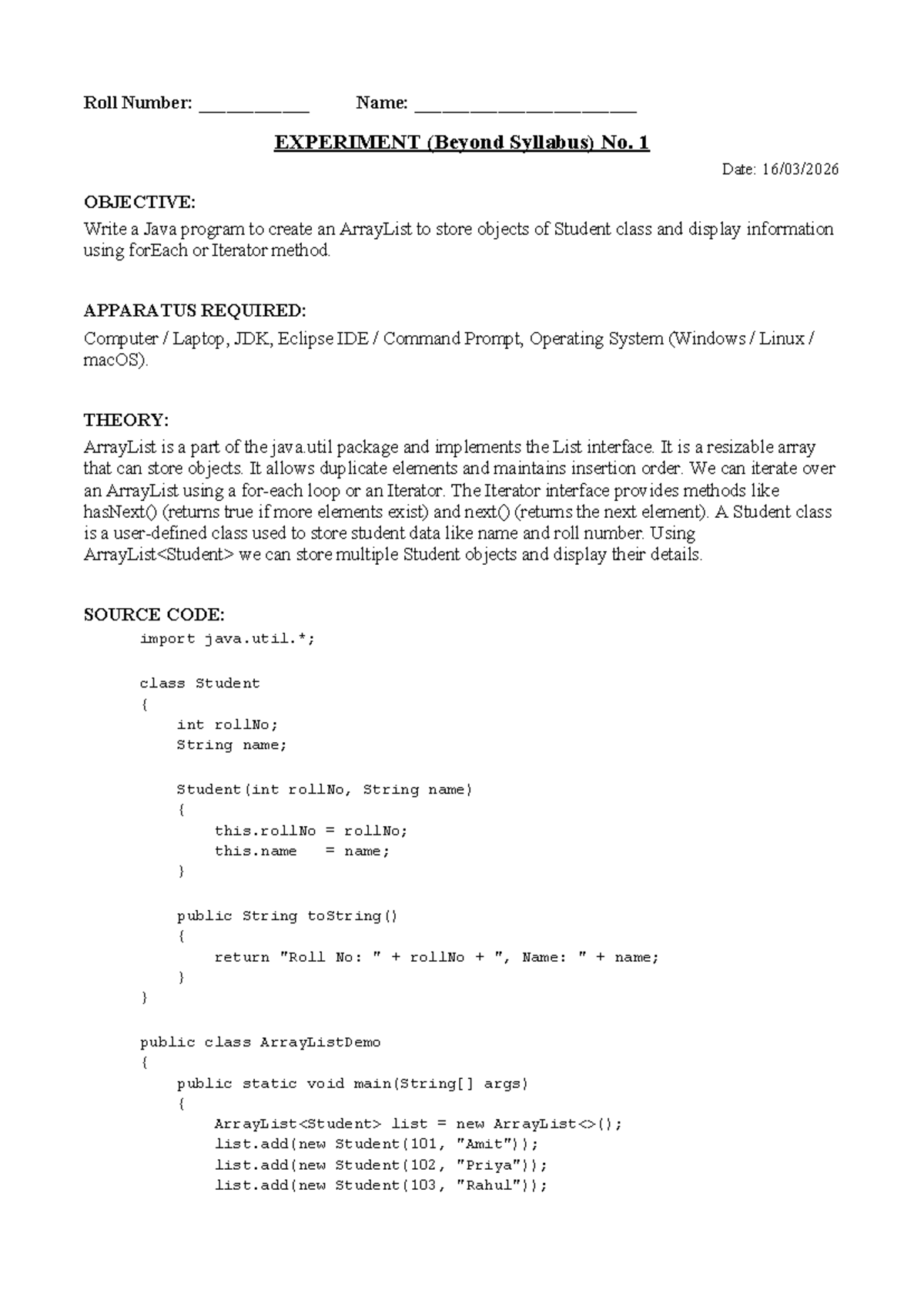 BCS452 Lab: Java Programming Experiments Beyond Syllabus - Studocu