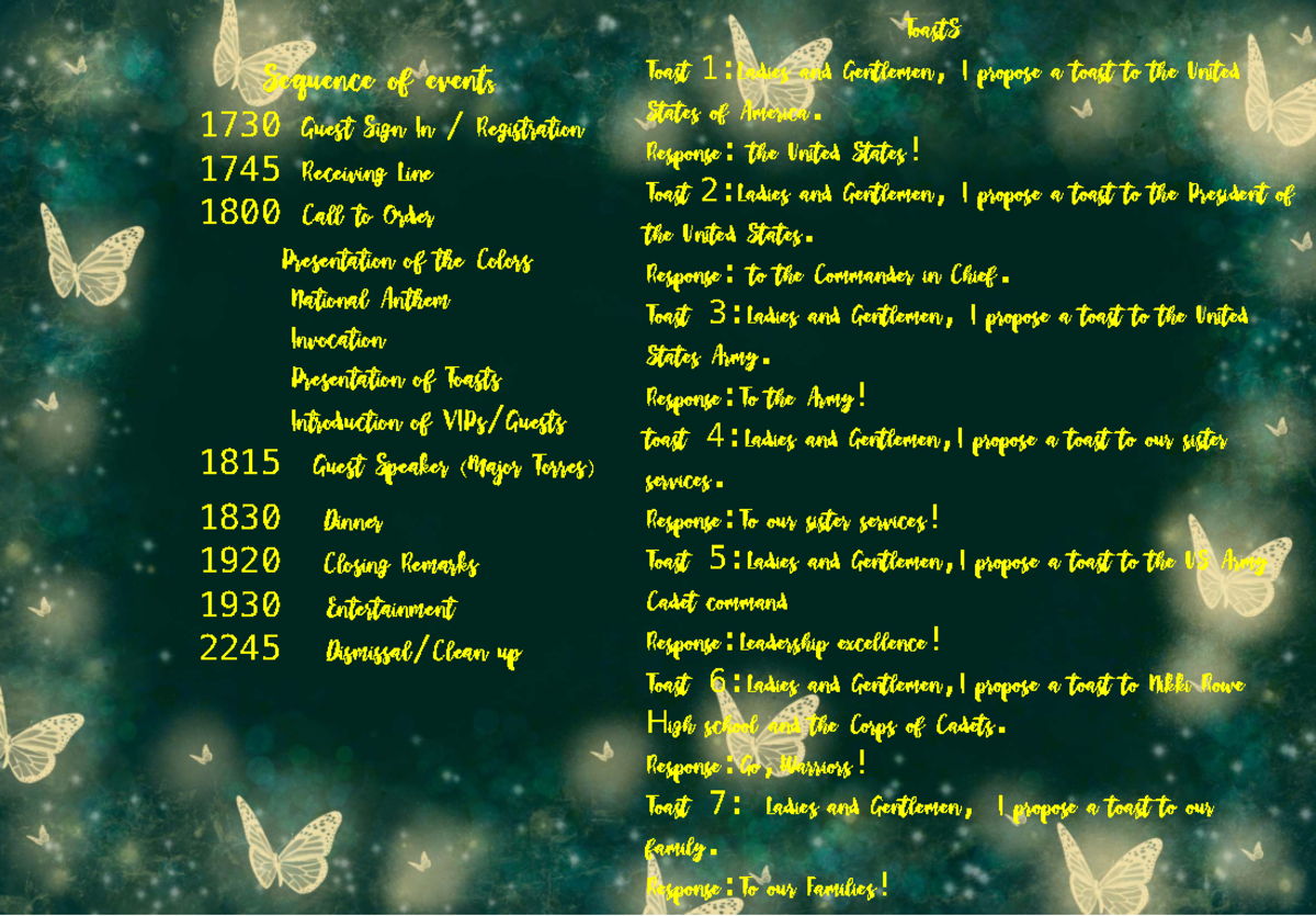 Event Schedule and Toasts for the Ceremony - Studocu
