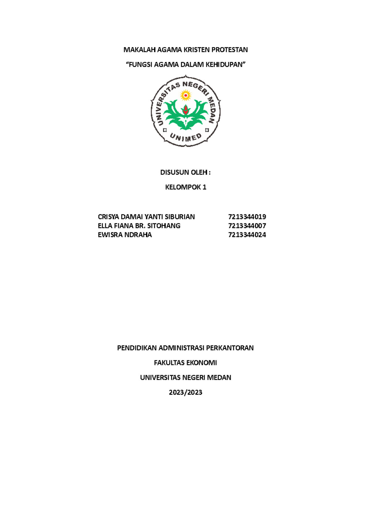 Makalah Agama Kristen Protestan: Fungsi Agama dalam Kehidupan - Document Preview