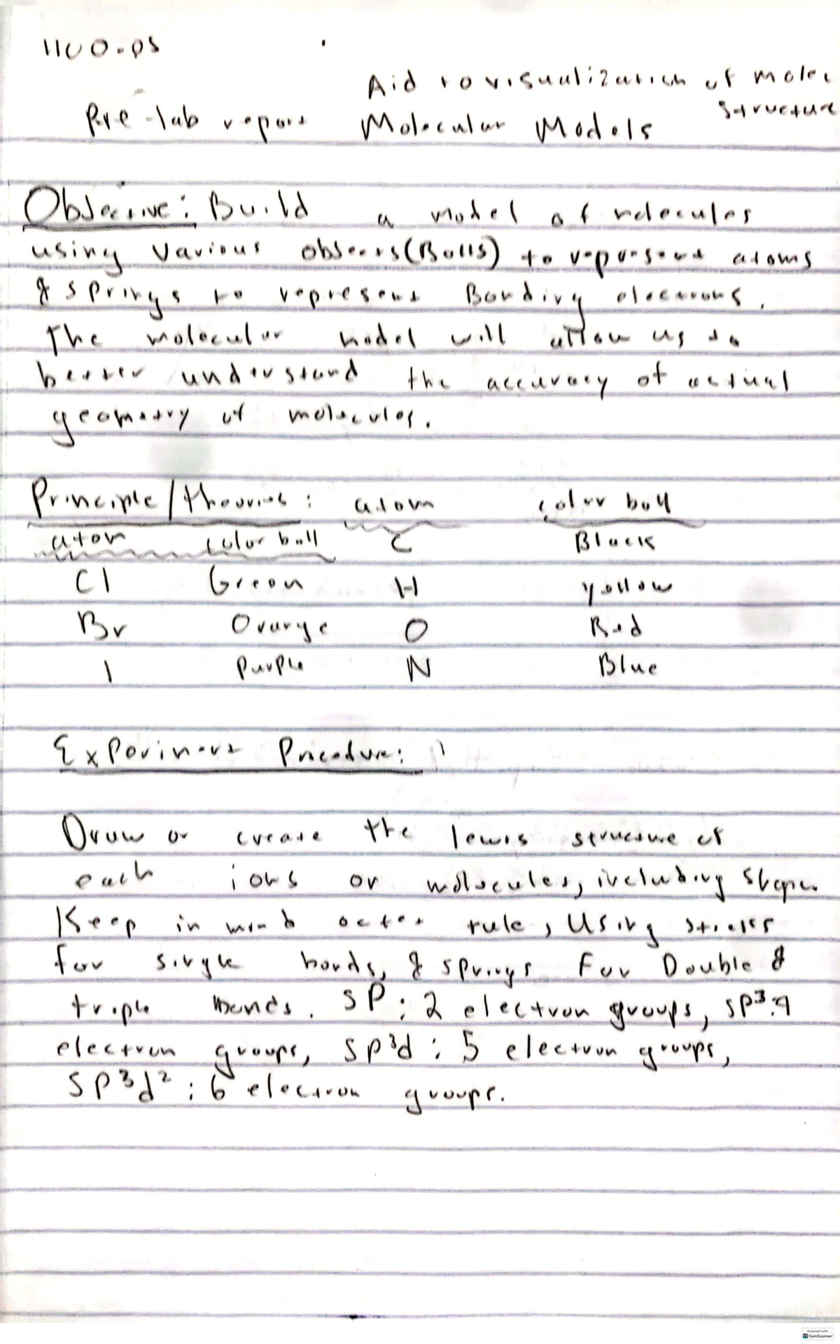1100.05 Pre-Lab Report: Molecular Models and Visualization Techniques ...