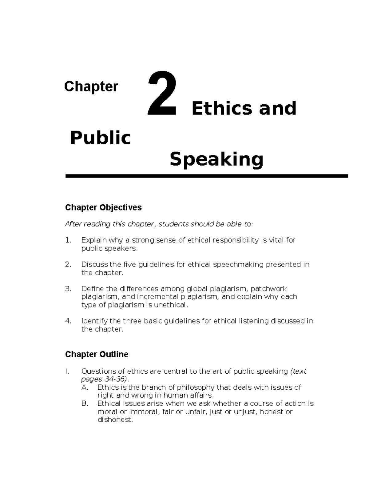 Chpt 2: Ethics in Public Speaking - Key Concepts and Guidelines - Studocu