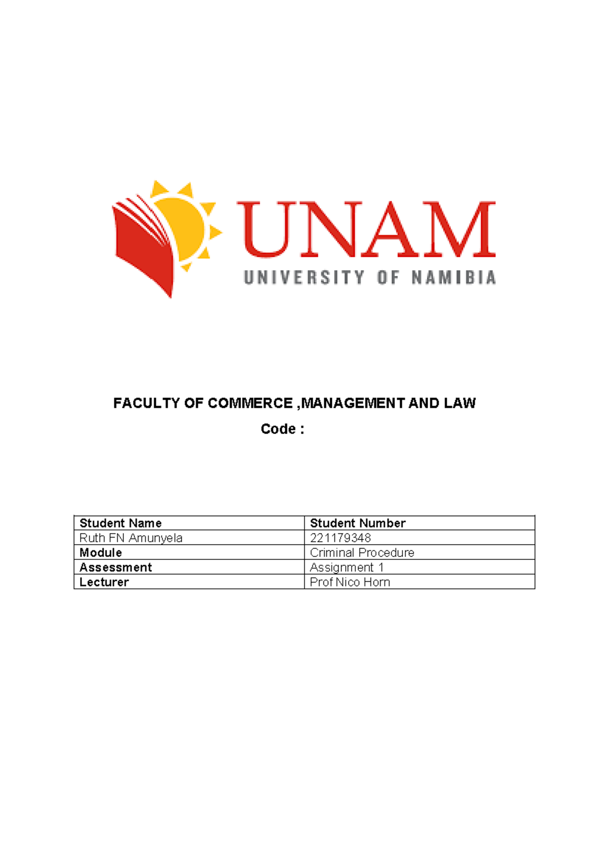 Criminal Procedure Assignment 1 2023 - FACULTY OF COMMERCE ,MANAGEMENT ...
