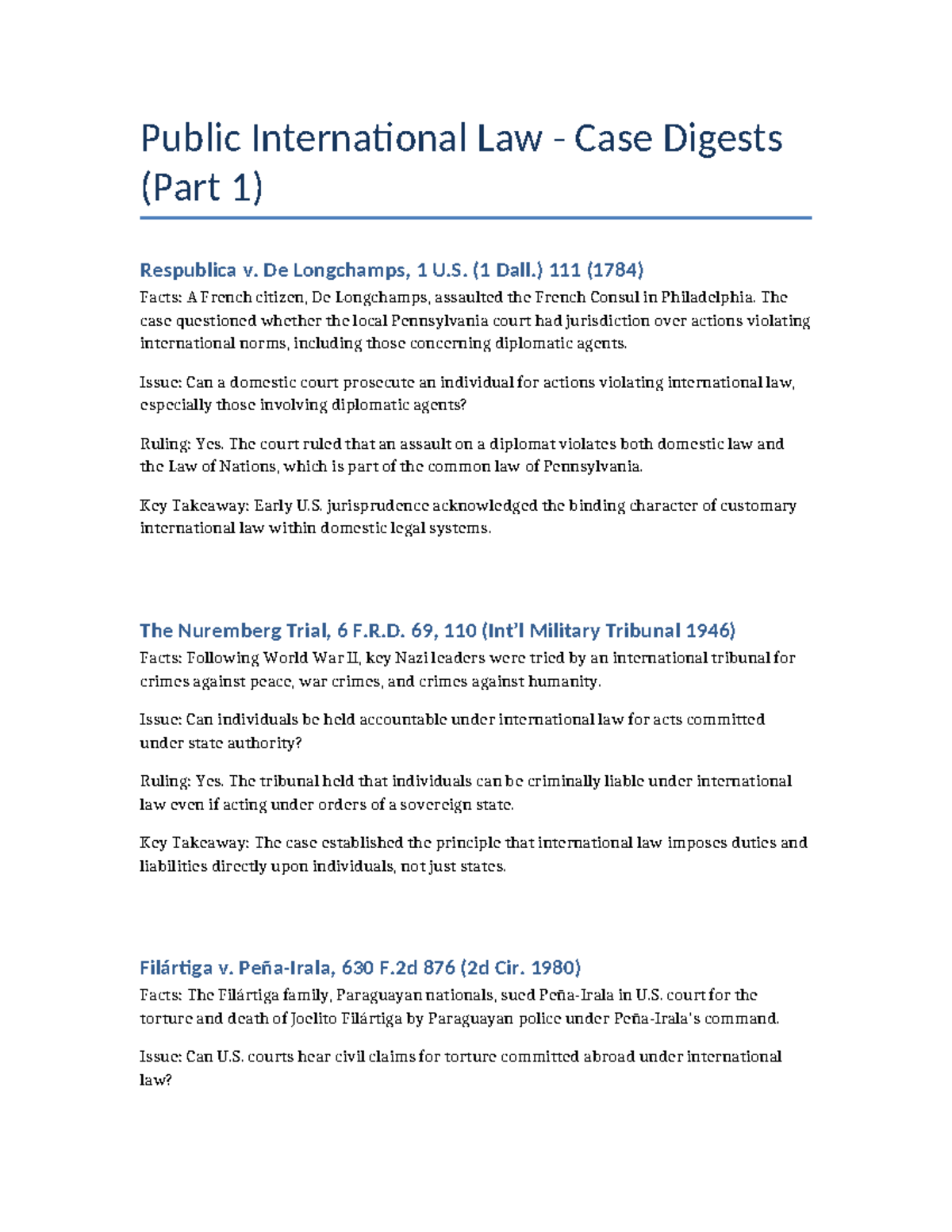 Public International Law Case Digests (PIL 101) - Part 1 - Studocu