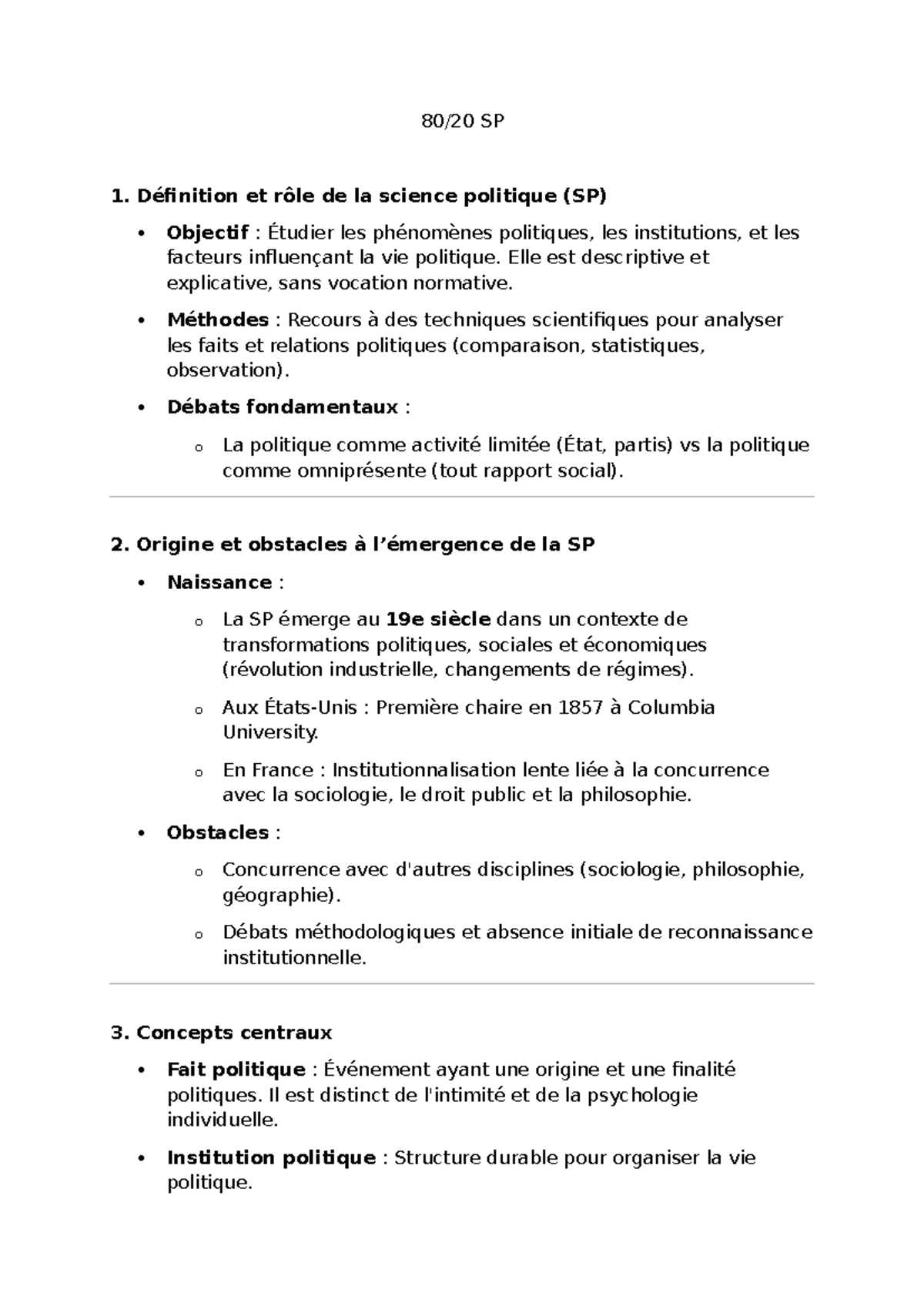 SP 1. Fiche de révision sur la science politique et ses concepts clés ...