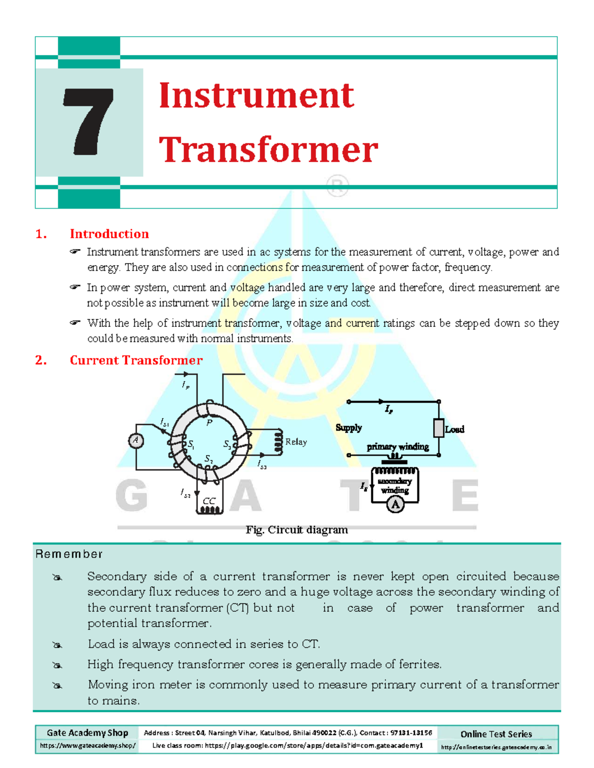 GATE 51 Chapter 7: Instrument Transformers Overview and Error Reduction ...