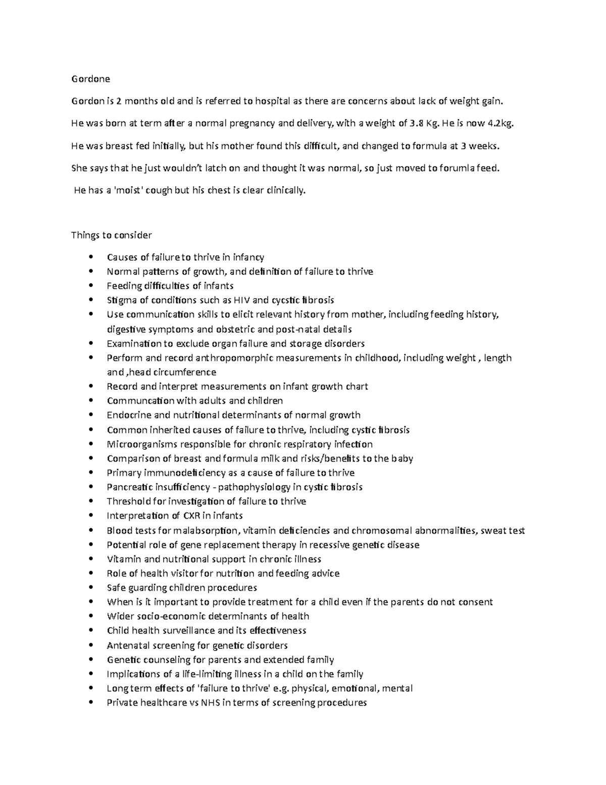 Baby Gordon's concerns - Gordone Gordon is 2 months old and is referred ...