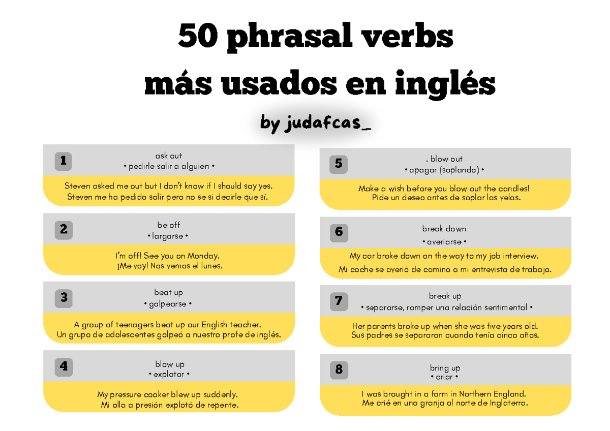 50 Phrasal Verbs Más Comunes en Inglés - Guía de Estudio - Studocu