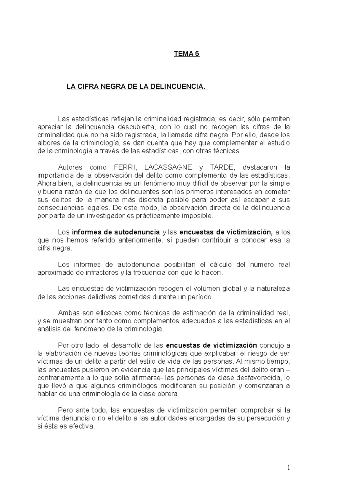 TEMA 5 - Análisis de la Cifra Negra de la Delincuencia en España - Studocu