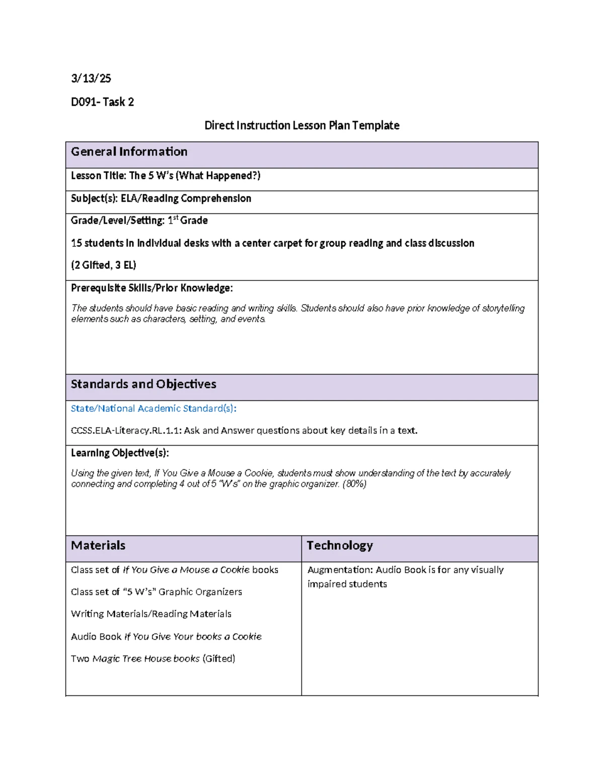 D091 Task 2 Part 2: Cross Disciplinary Lesson Plan Modifications - Studocu