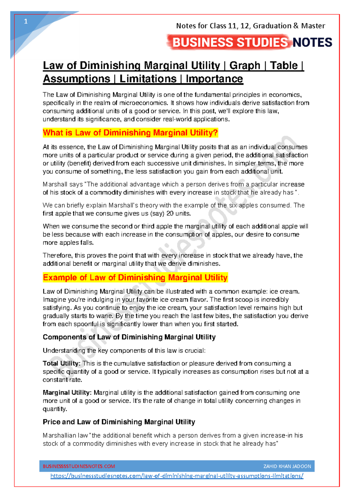 Economic Principles: Law of Diminishing Marginal Utility (BUSS-Notes ...
