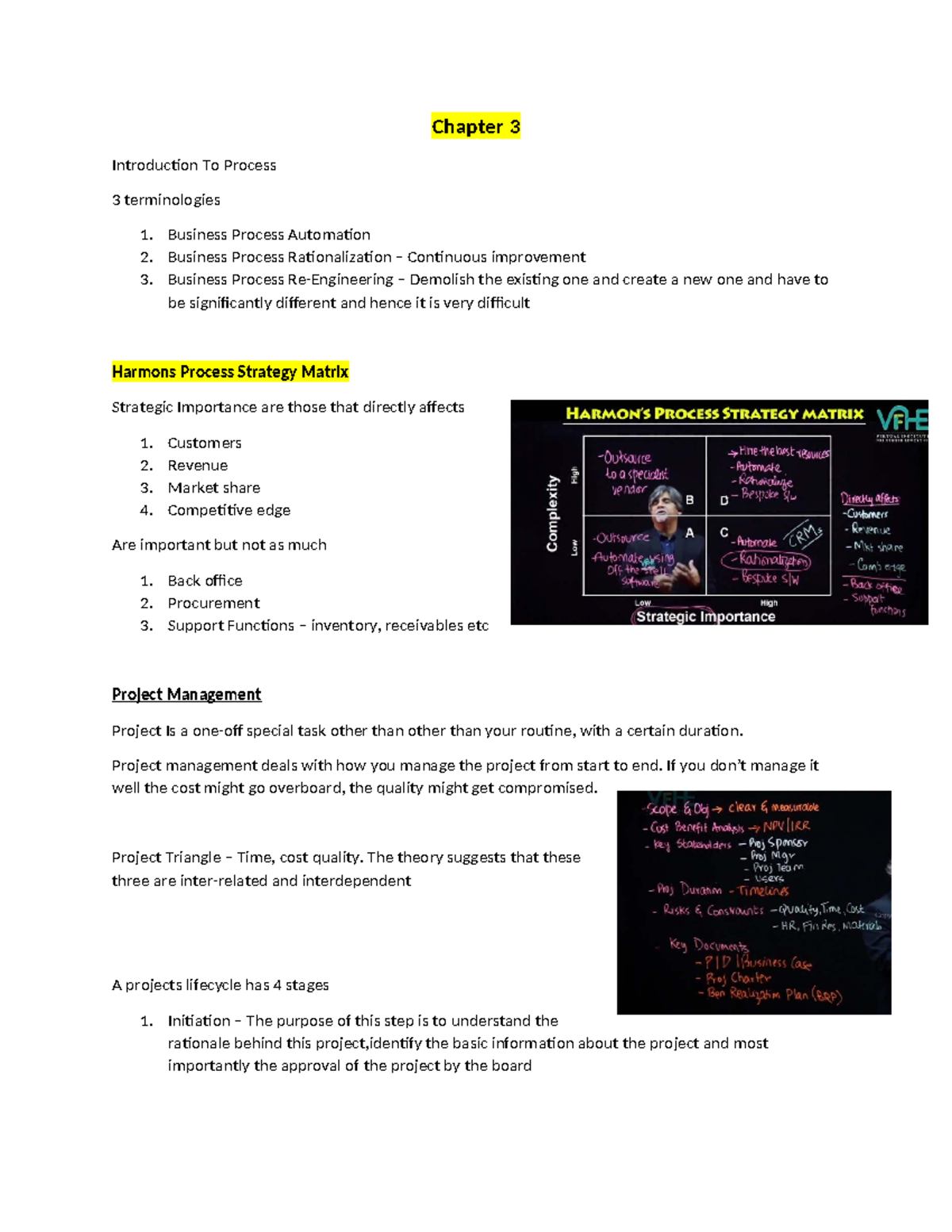 SBL Notes: Chapter 3 Process Management & Project Strategies - Studocu